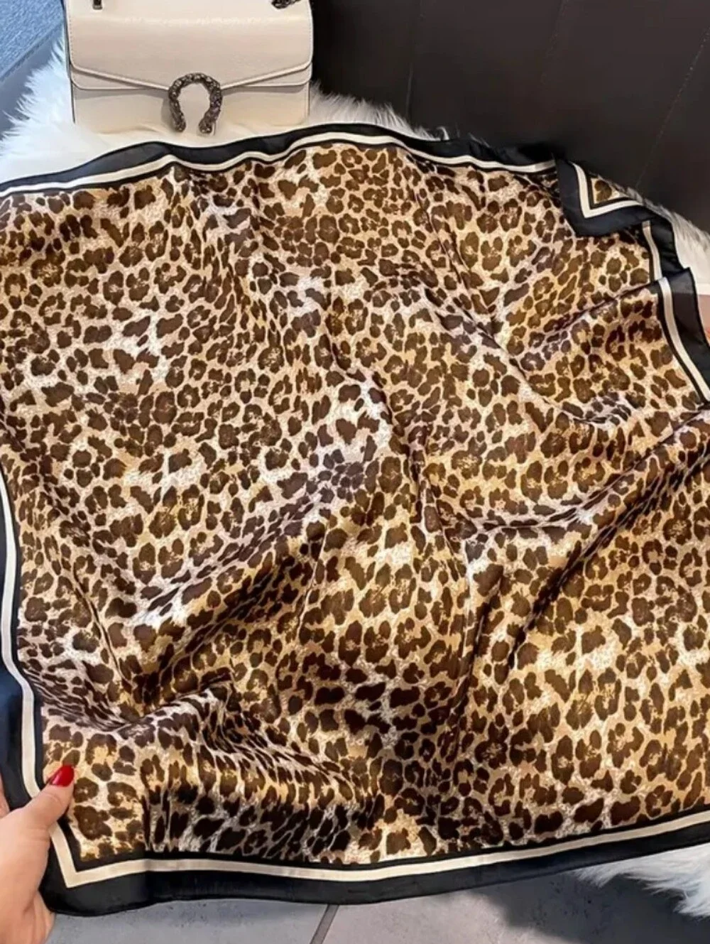 Silky Leopard Print Scarf - Brown - Picture 1 of 4